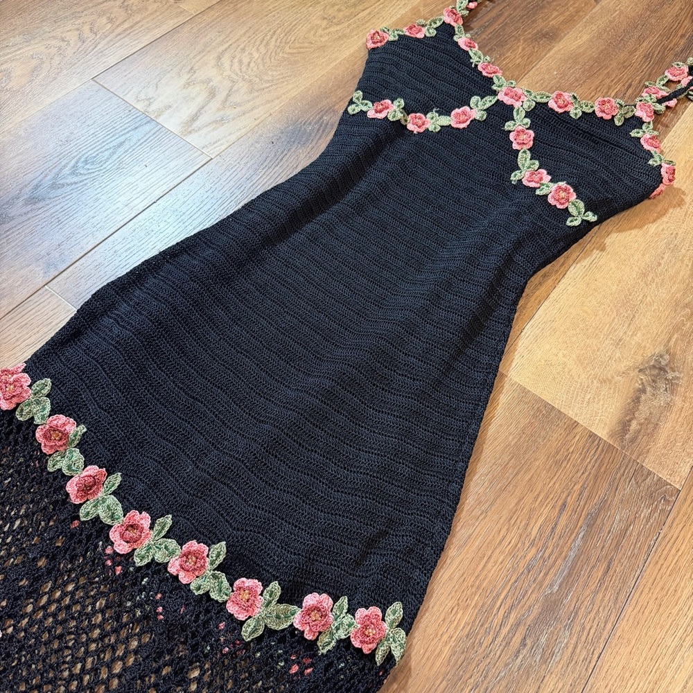 Vintage Y2K Beaded Dress Vintage Crochet Dress Vintage Beaded Dress Floral Fairy - Picture 4 of 13